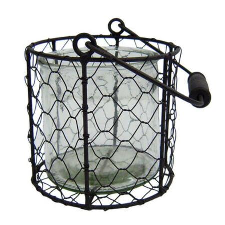 CHEUNGS Rattan Round Glass Jar in Wire Basket, Brown -Small 15S001BRS